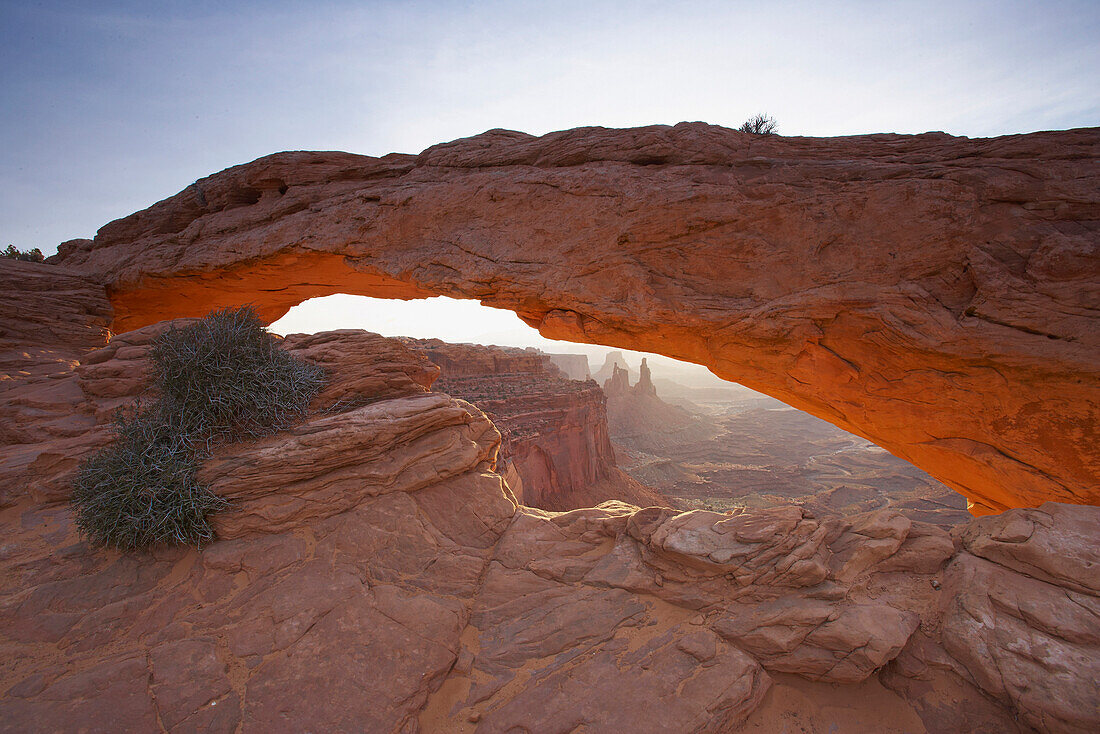 Sunrise at Mesa Arch, Island in the Sky, Canyonlands National Park, Utah, USA, America