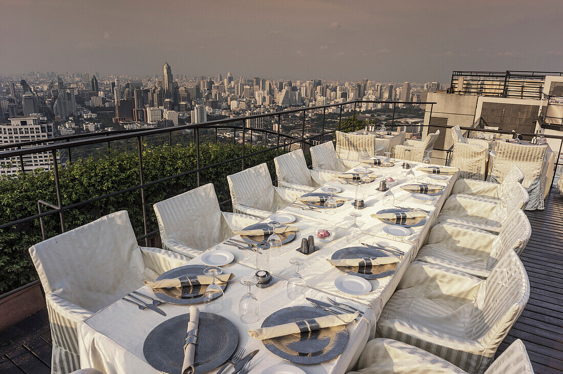 Roof terrace of the Banyan Tree Hotel, Vertigo Bar Restaurant and Moon Bar, Bangkok, Thailand