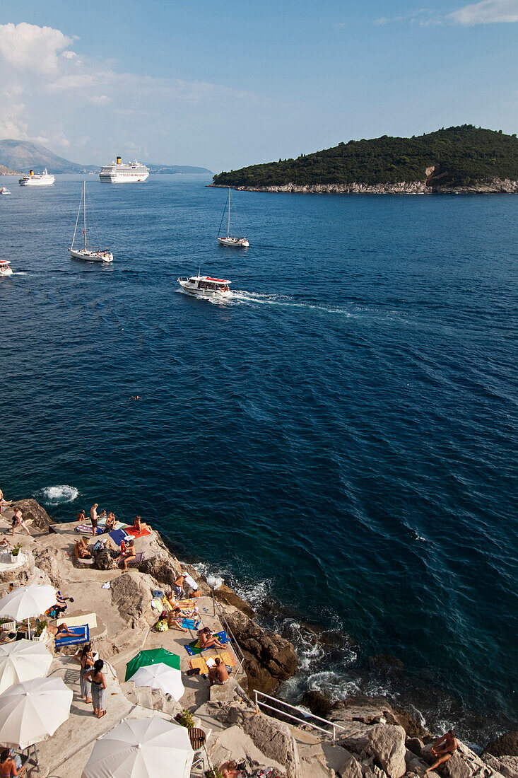 Buza Bar, Sonnenuntergang, Kreuzfahrtsschiffe, Dubrovnik, Kroatien