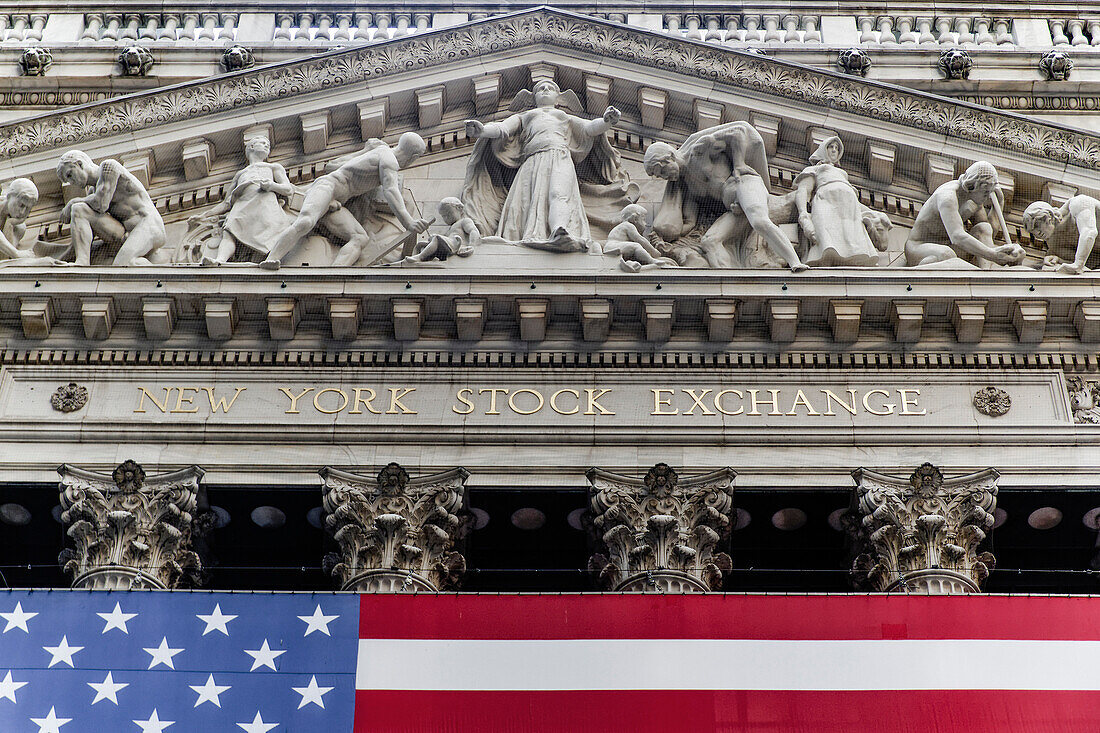New York Stock Exchange, Architekten Trowbridge und Livingston mit George B Post, 11 Wall Street, Lower Manhattan, New York City, New York, USA