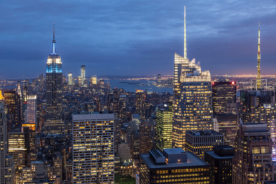 Manhatton Skyline seen from the Rockefeller Center, architect Raymond Hood,  Manhattan, New York City, New York, USA