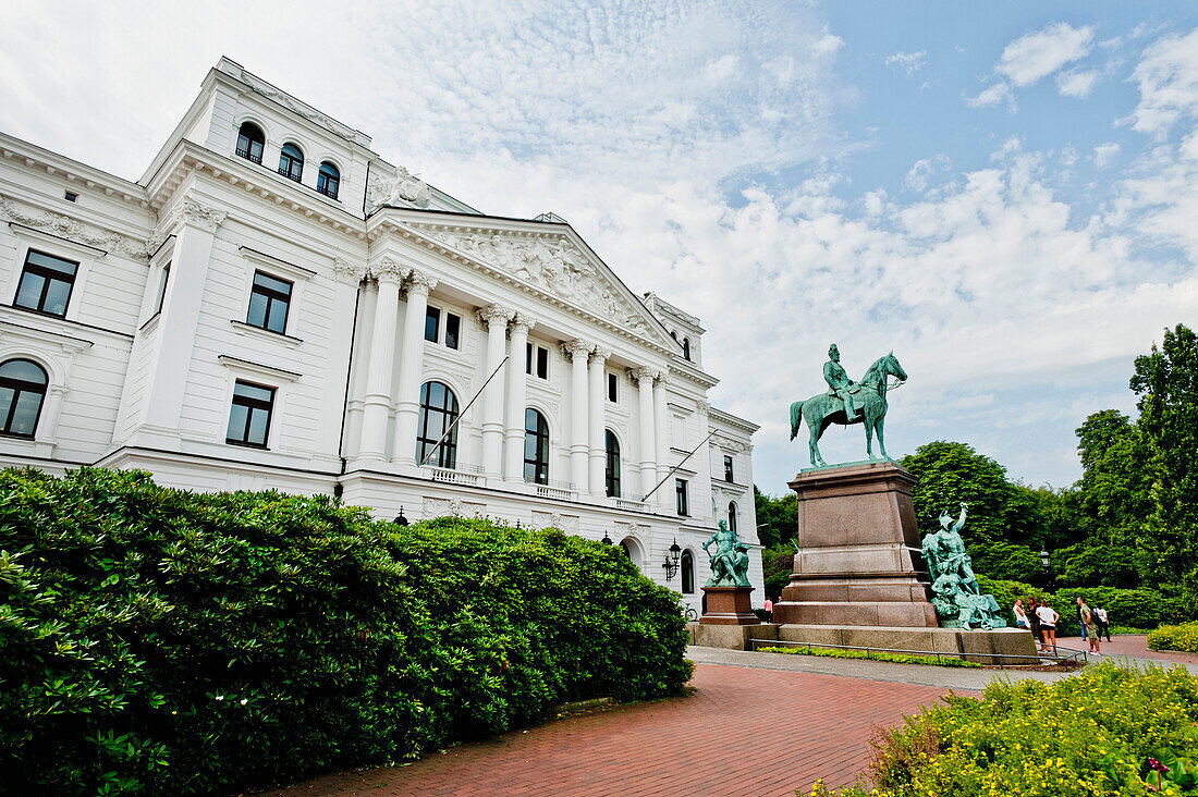 City hall of Altona with equestrian monument, Hamburg, Germany, Europe