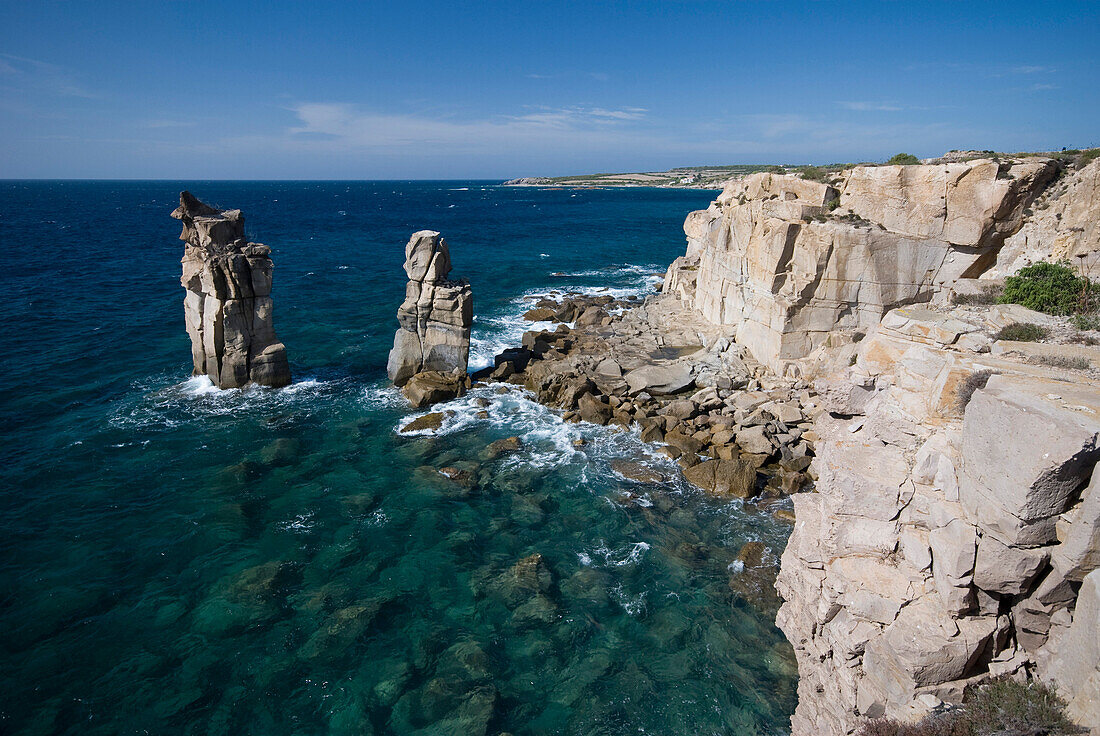 View of Le Colonne Natural monument, San Pietro Island, Sardinia, Italy, Europe