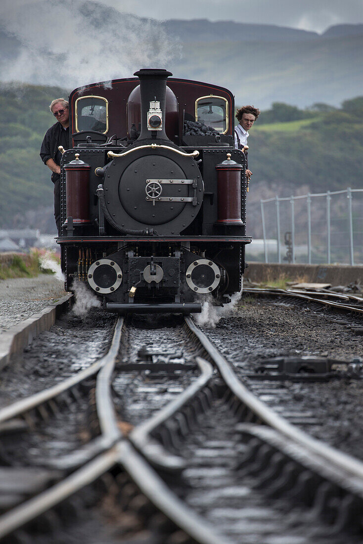 Steam locomotive of Ffestiniog Narrow Gauge Heritage Railway, Porthmadog, Gwynedd, Wales, United Kingdom