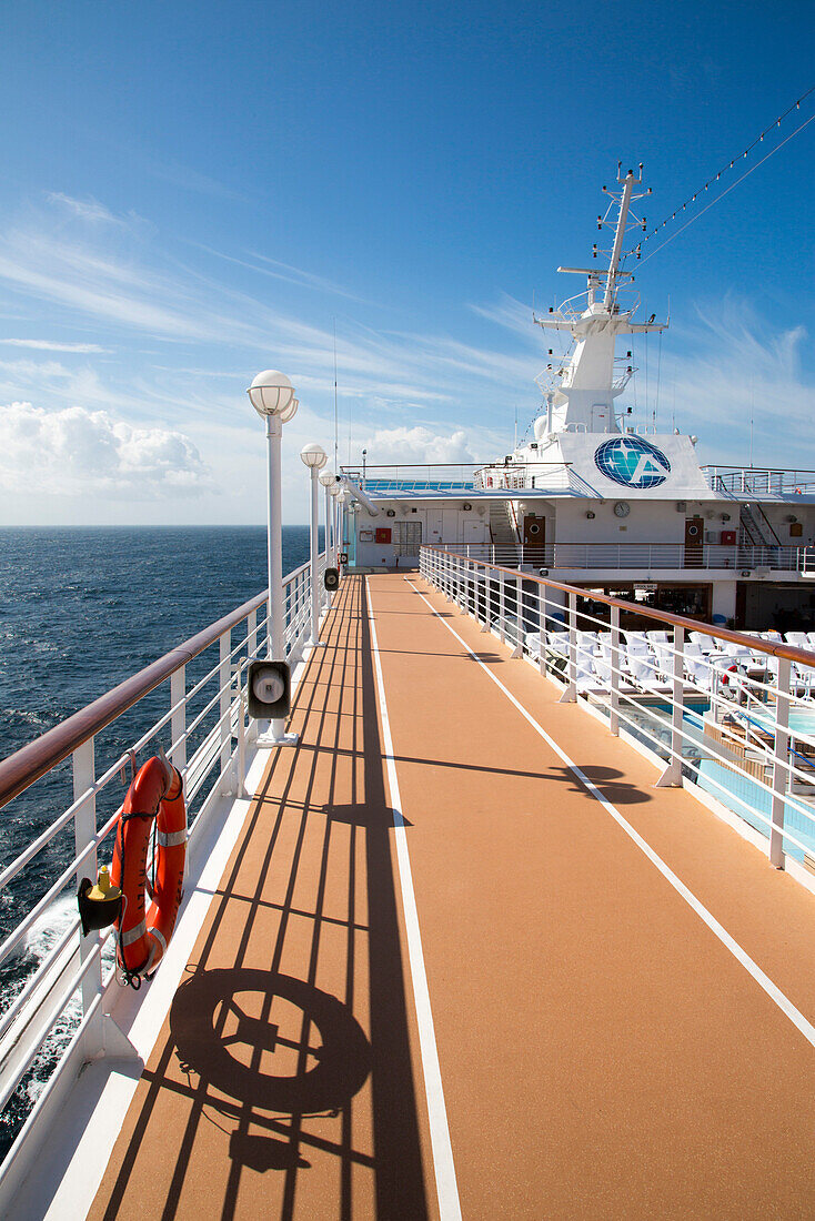 Running track on deck of cruise ship Azamara Journey (Azamara Club Cruises), Irish Sea, near Wales, United Kingdom