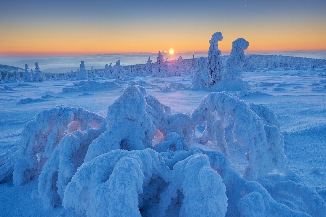 Winter landscape in Karkonosze Mountains, Poland, Europe