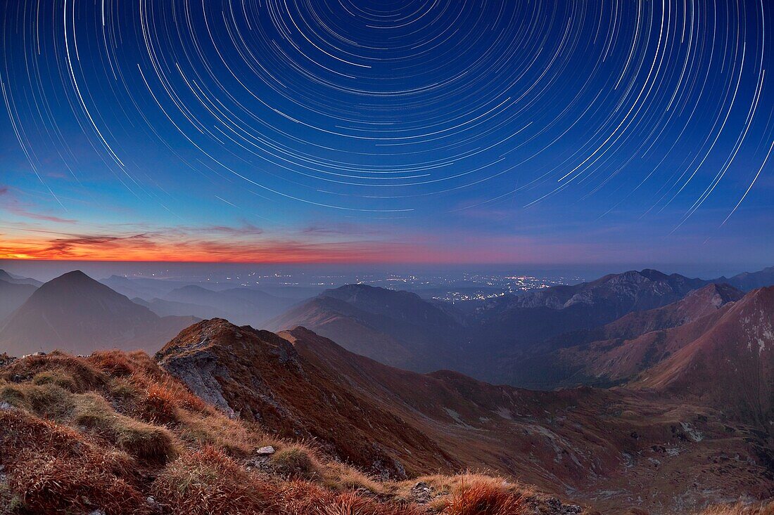 Tracks of stars on the sky, Bystra Peak, Tatra National Park, Slovakia, Europe
