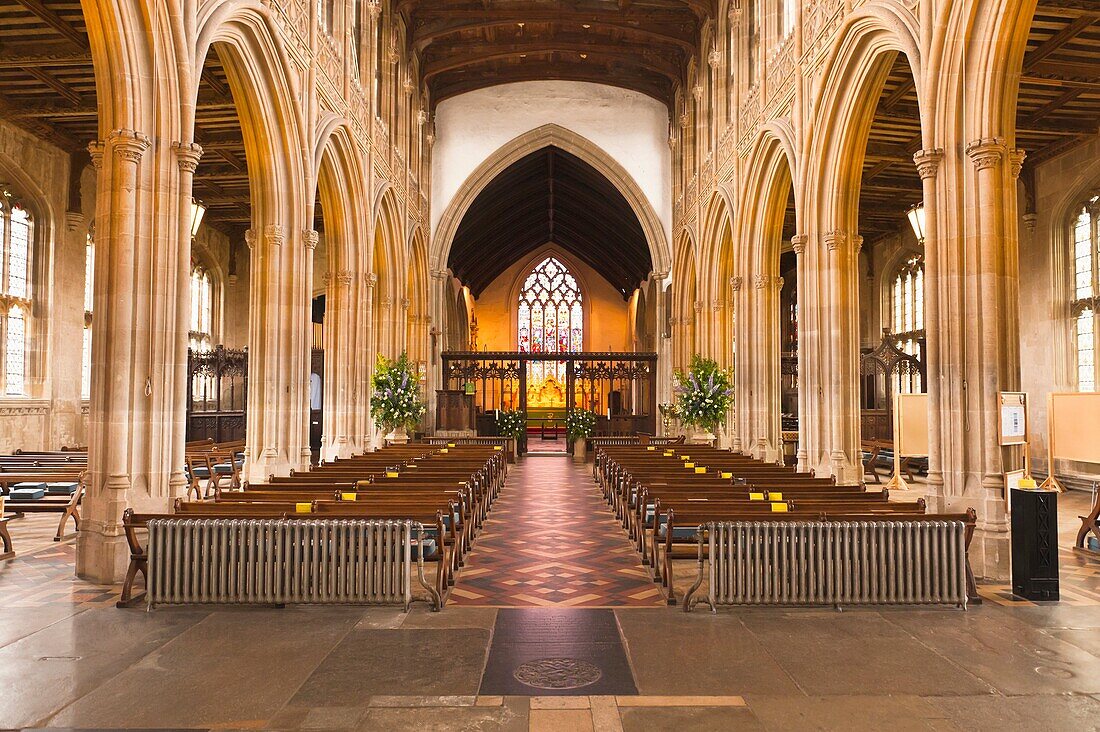 The interior of the parish church of St  Peter and St  Paul in Lavenham , Suffolk , England , Britain , Uk