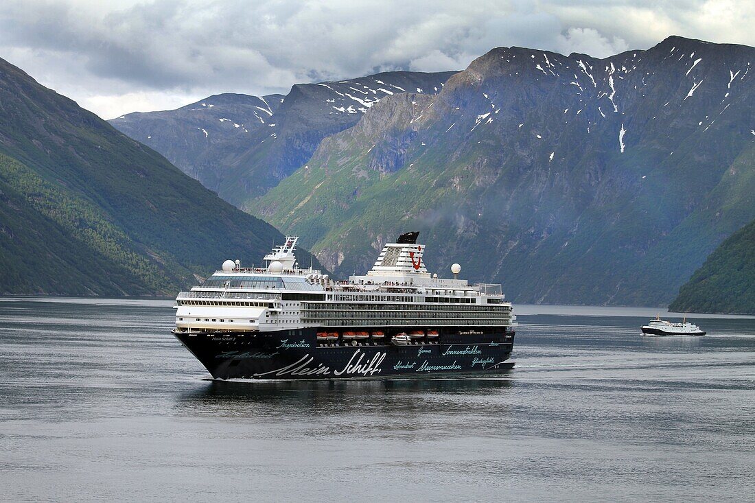 View from a cruise ship, Geirangerfjord, more og Romsdal, Norway