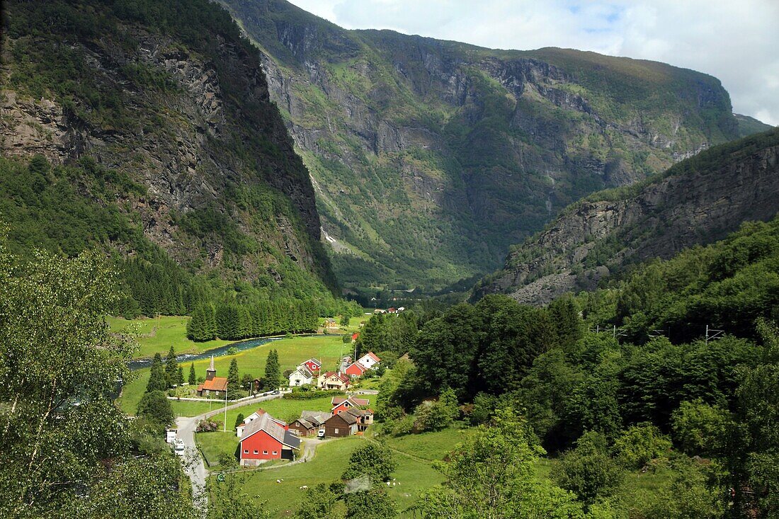 Landscape next to Flam, from Flamsbana train Sognefjord Aurland,Norway
