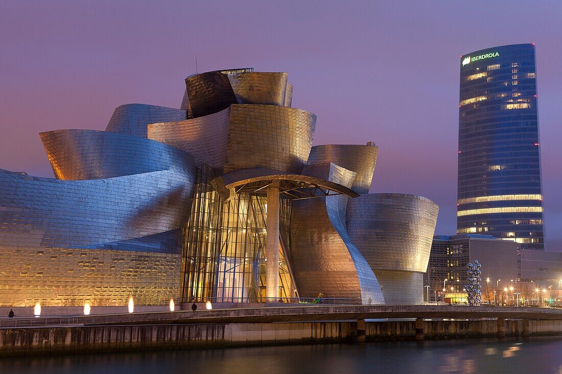 Guggenheim museum and Iberdrola tower, Bilbao, Bizkaia, Spain