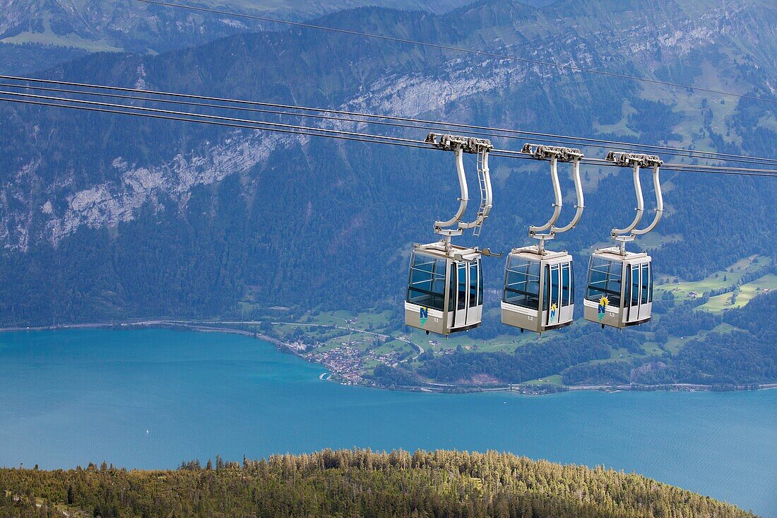 cableway with Lake Thun and mountains, Niederhorn, Switzerland