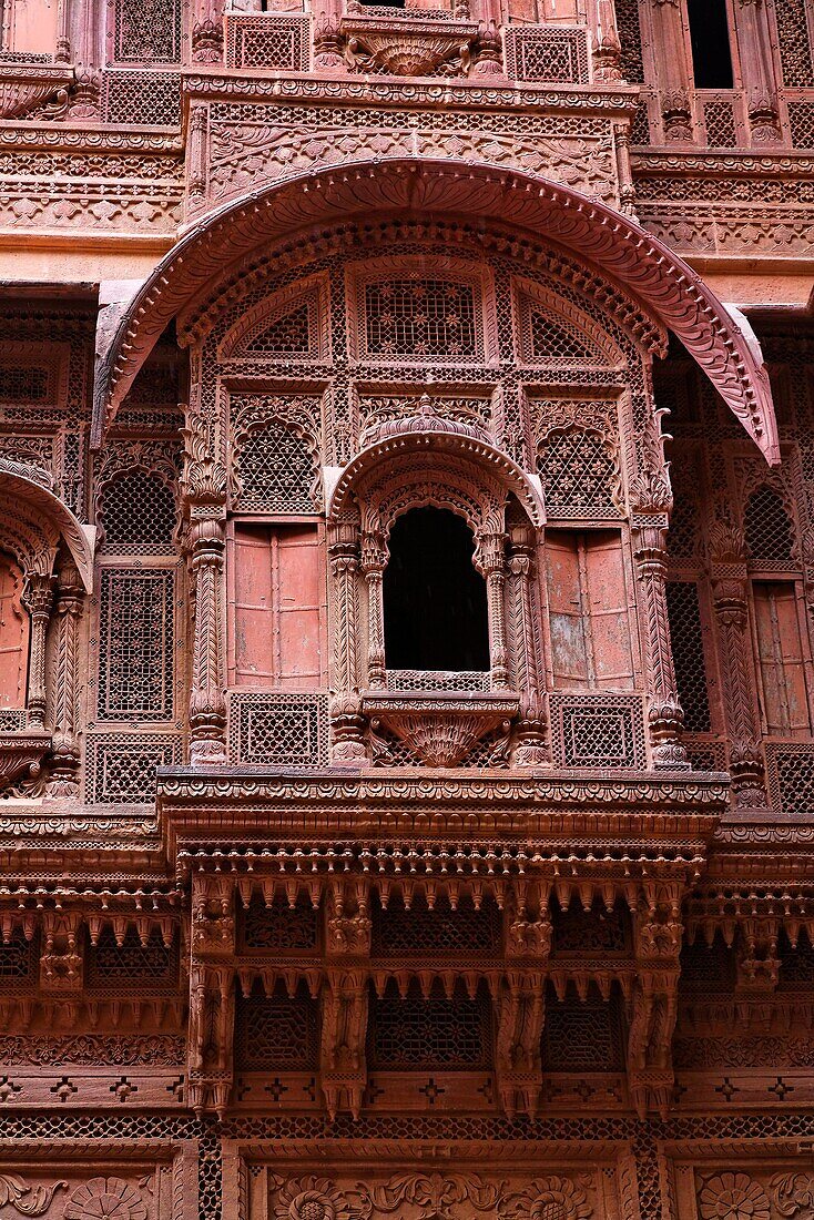 Ornate balcony at Meherangarh Fort, Jodhpur, Rajasthan, India