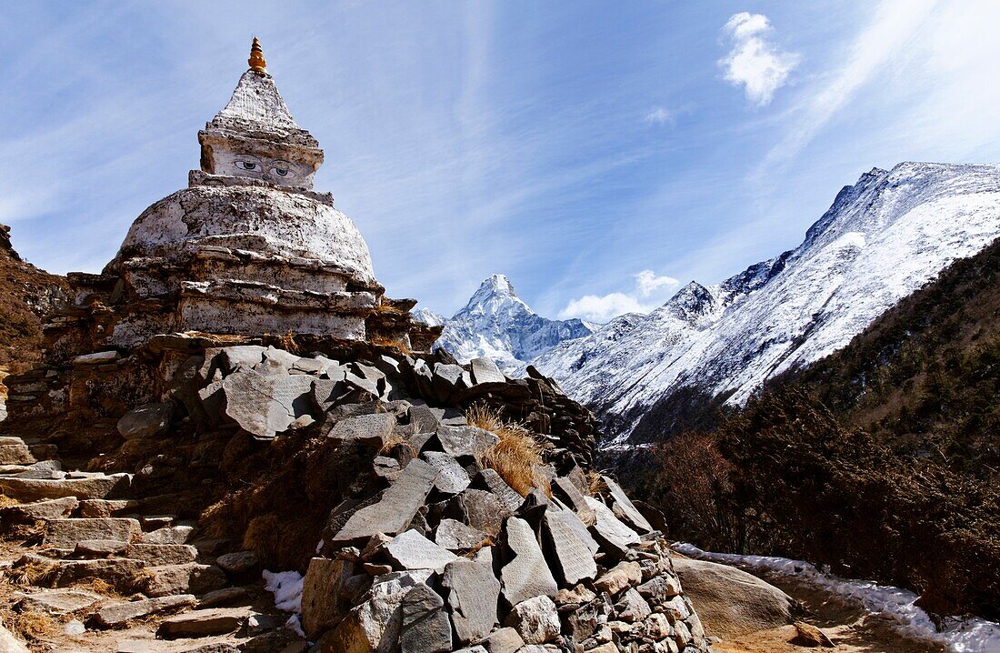 Buddhist stupa and mani stones, Everest Region, Nepal