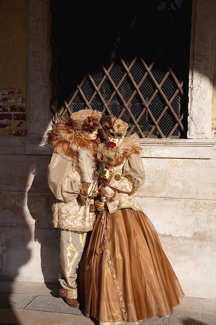 Traditional costumes in Saint Mark´s square, during Venice carnival, Venice, Italy, europe