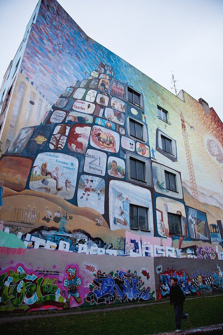 Mural on the Tommy Weisbecker haus community center facade, Kreuzberg, Berlin, Germany, Europe