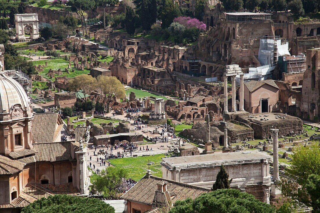 Roman Forum and Basilica Emilia seen from the Altar of the Fatherland, Rome, Lazio, Italy, Europe