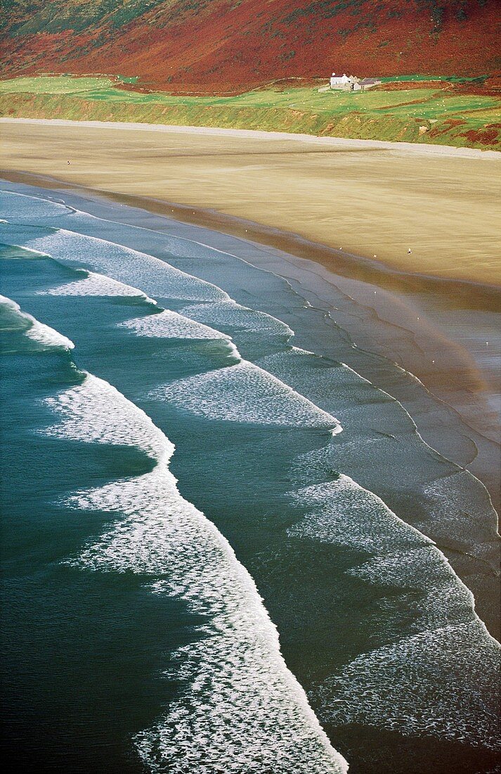 Rhossili Beach and Bay on the Gower Peninsula near Swansea, West Glamorgan, south Wales, United Kingdom