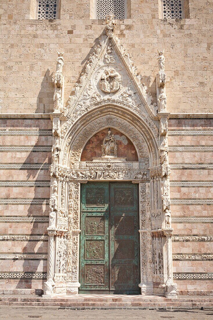 Doorway at entrance to Messina Cathedral, Piazza Del Duomo, Messina, Sicily, Italy