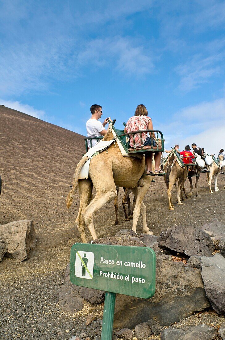 Tourist group at Timanfaya  Lanzarote, Canary Islands, Spain
