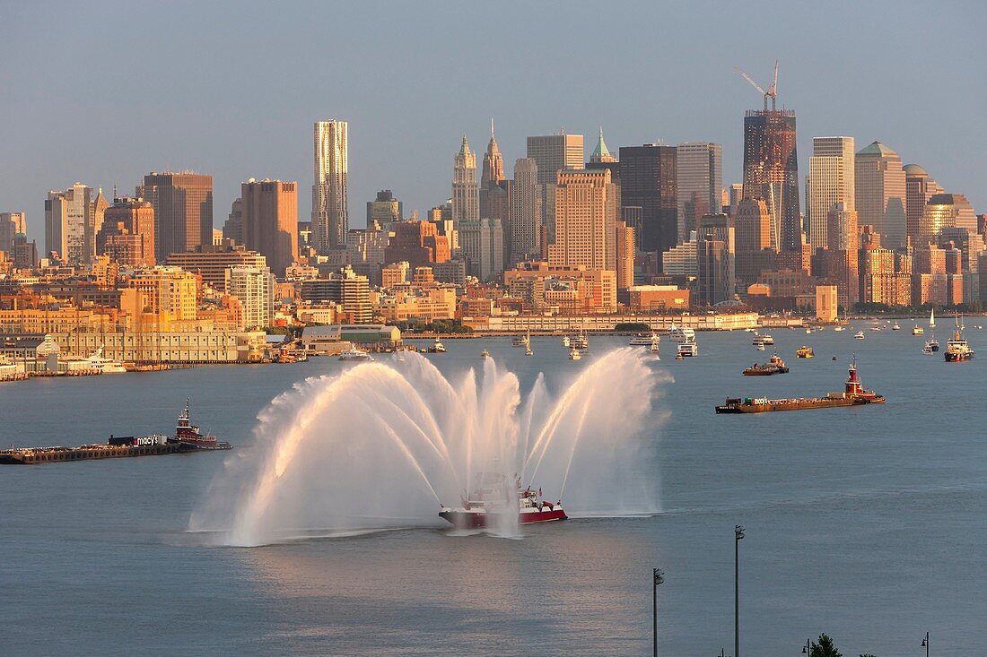 FDNY fire boat Marine 1 ´Three Forty Three´ puts on a water show on the Hudson river prior to the annual Macy´s Fourth of July fireworks on Monday, July 4, 2011 in New York City, New York, USA