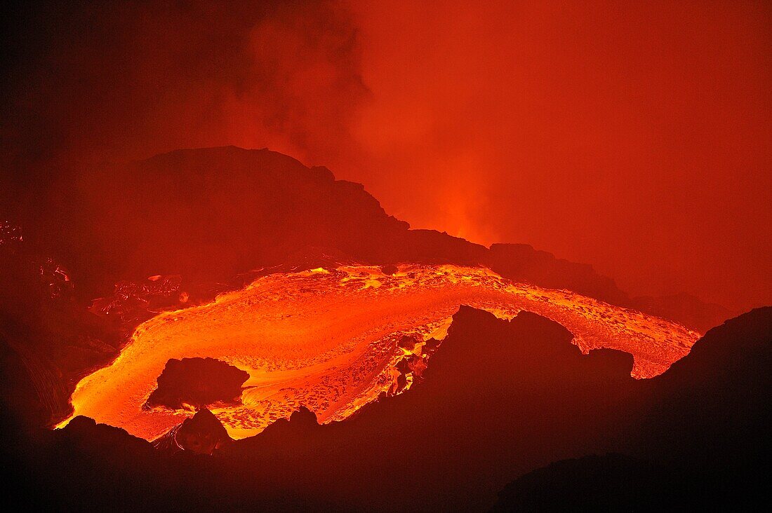 River of molten lava flowing to the sea, Kilauea Volcano, Big Island, Hawaii Islands, Usa