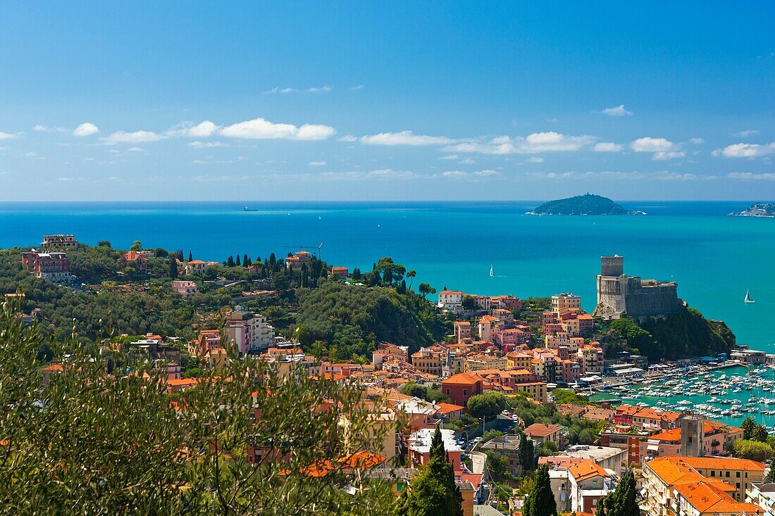 Lerici Castle and the Gulf of La Spezia, Province of La Spezia, Liguria, Italy, Europe