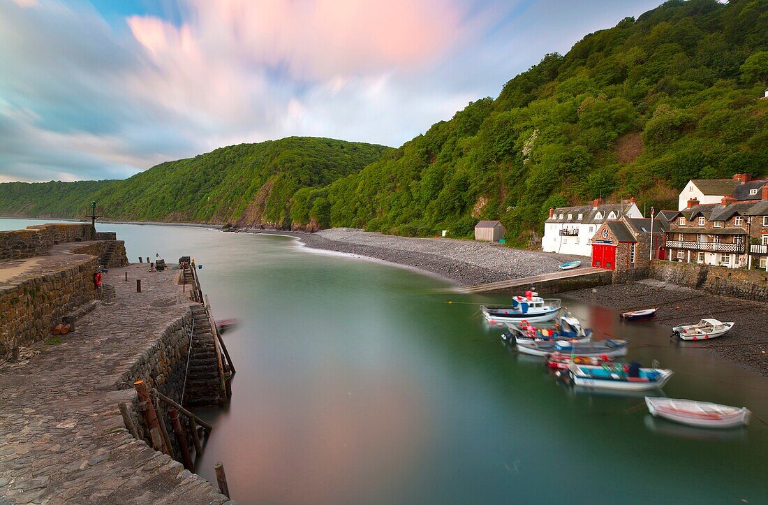 Clovelly village and harbour early morning, North Devon, England, UK, Europe