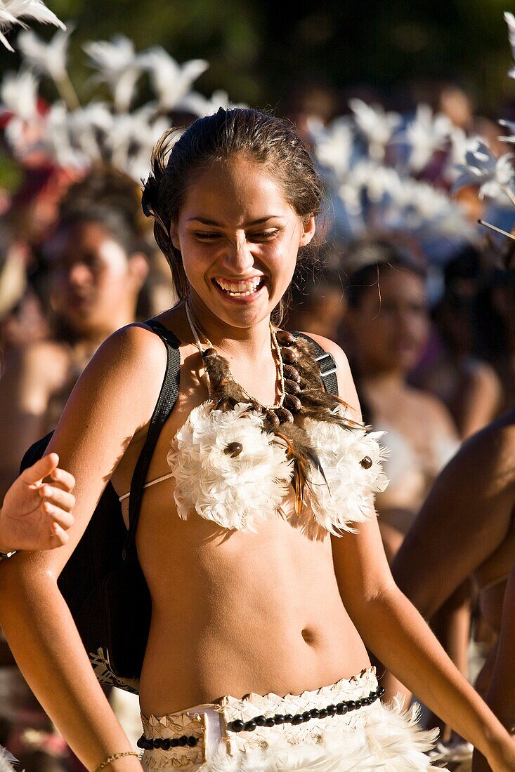 Polynesian dancers in the annual parade for the Tapati Festival