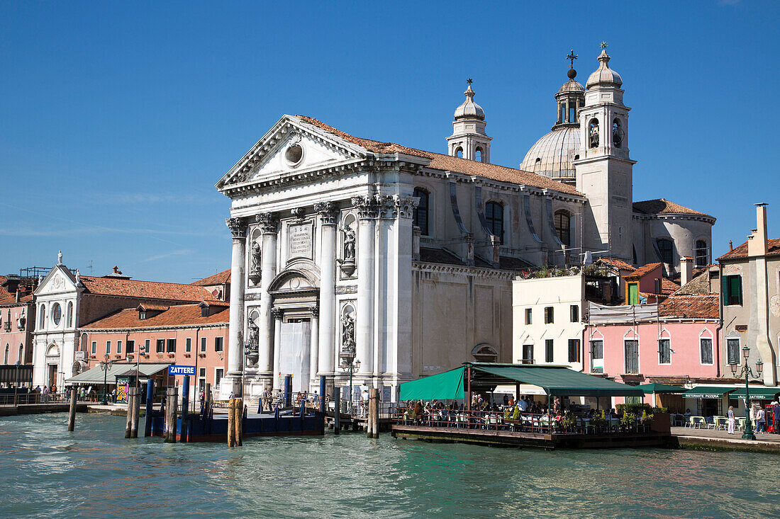 Zattere Vaporetto stop in front of Chiesa D. Gesuati church at Canale della Guidecca, Venice, Veneto, Italy, Europe