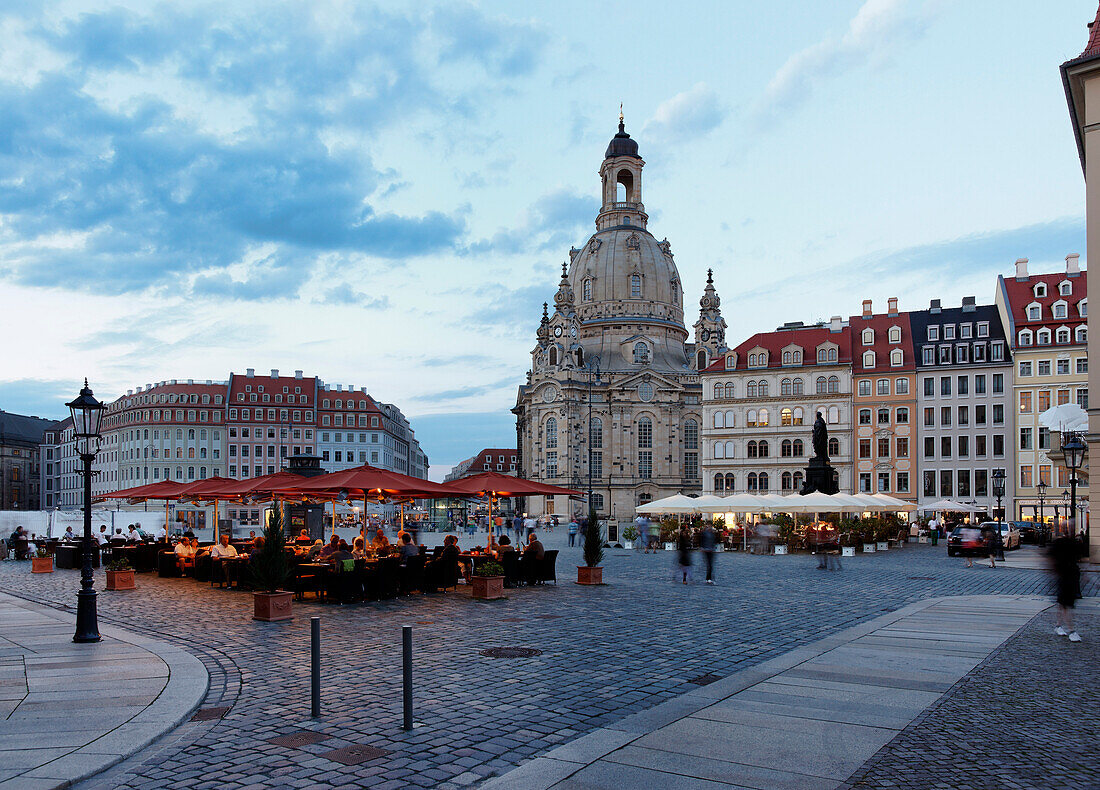 View of Neumarkt and Church of our Lady in the evening, Dresden, Saxony, Germany, Europe