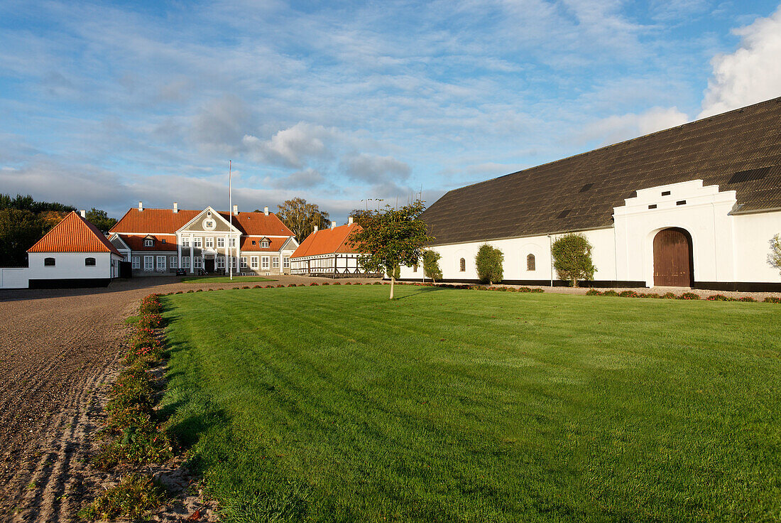 Manor House under clouded sky, Humble, Island of Langeland, Denmark, Europe