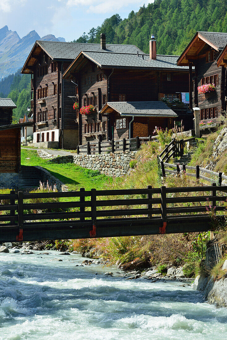 Traditional houses, Blatten, Loetschental valley, Bernese Alps, Valais, UNESCO World Heritage Site Swiss Alps Jungfrau-Aletsch, Switzerland