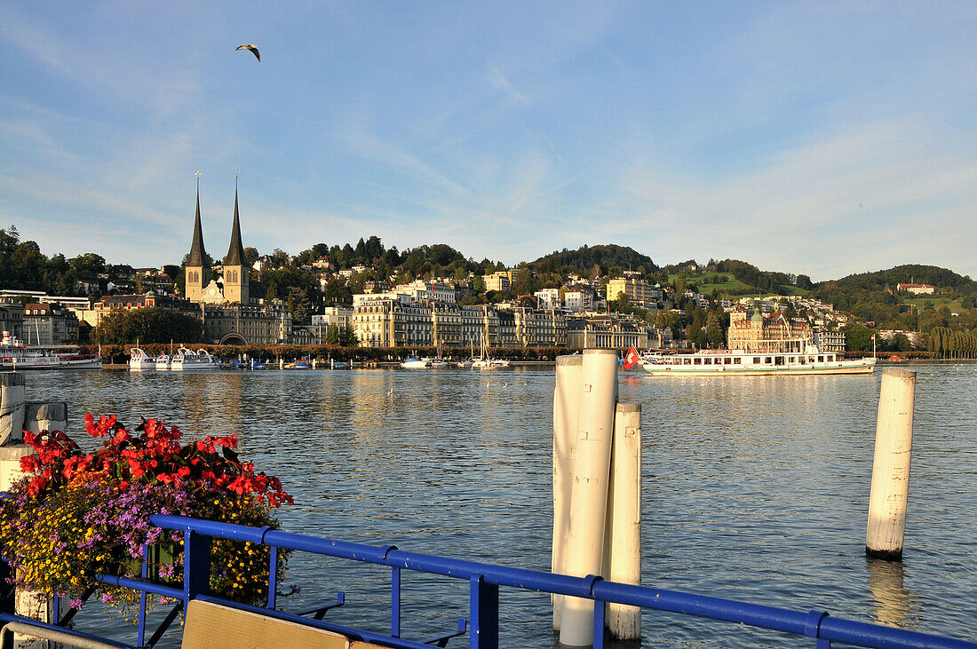 View over the lake onto the promenade, Luzern, Switzerland, Europe