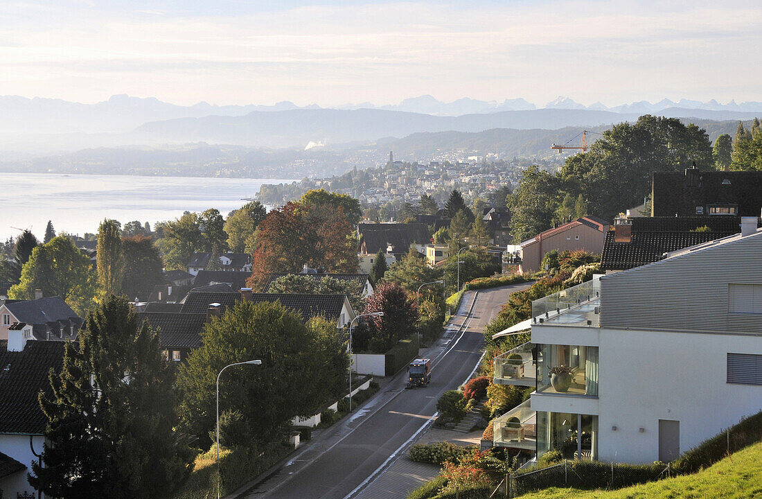 View of lake Zurich near Zurich, Switzerland, Europe