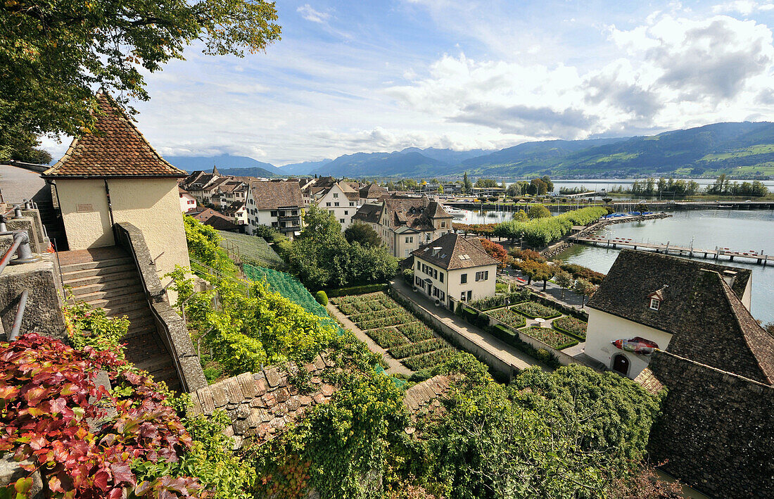 View from the castle onto Rapperswil at lake Zurich, Switzerland, Europe