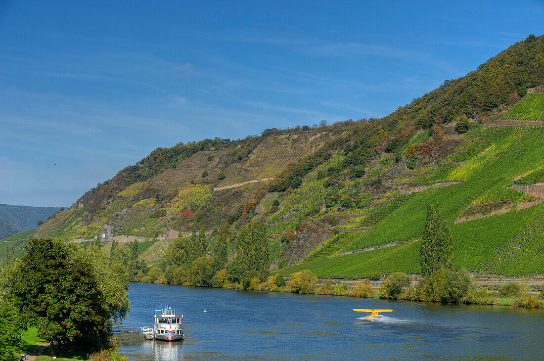 Aeroboat on the Moselle at Trittenheim, Moselle, Rhineland-Palatine, Germany