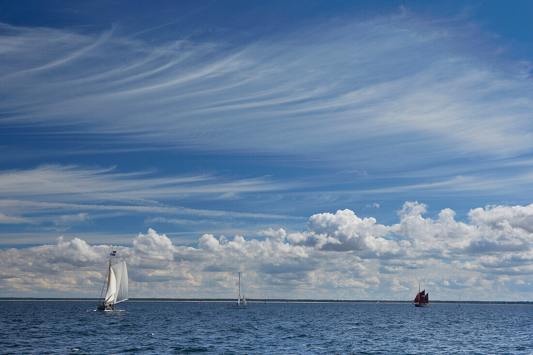 Cloudy sky above the Baltic Sea of Warnemuende, Mecklenburg Western Pomerania, Germany, Europe