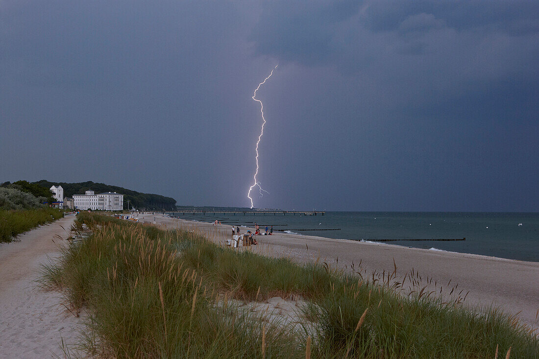 Thunderstorm and lightning above Baltic Sea, Heiligendamm, Mecklenburg Western Pomerania, Germany, Europe