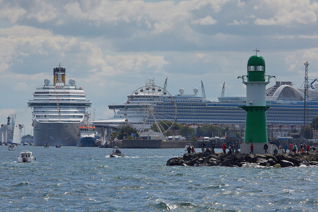 Cruise ships at Warnemuende, Rostock Baltic coast, Mecklenburg Western Pomerania, Germany, Europe