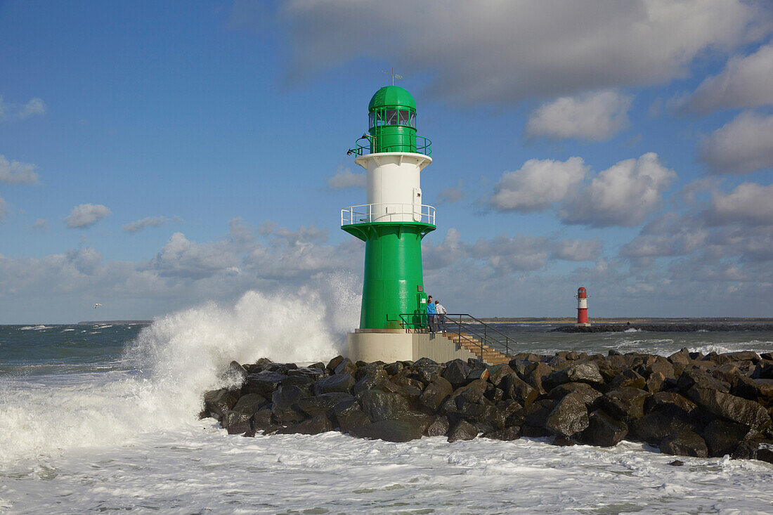 Stormy sea at the mole of Warnemuende, Rostock, Baltic coast, Mecklenburg Western Pomerania, Germany, Europe
