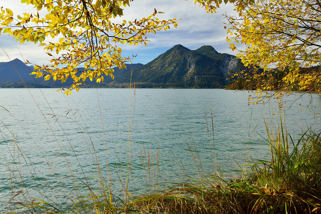 Lake Walchensee in Autumn, Bavarian foothills, Upper Bavaria, Bavaria, Germany