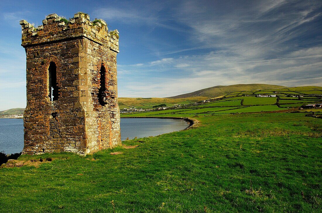 Stone tower overlooking Dingle Bay, County Kerry, Ireland