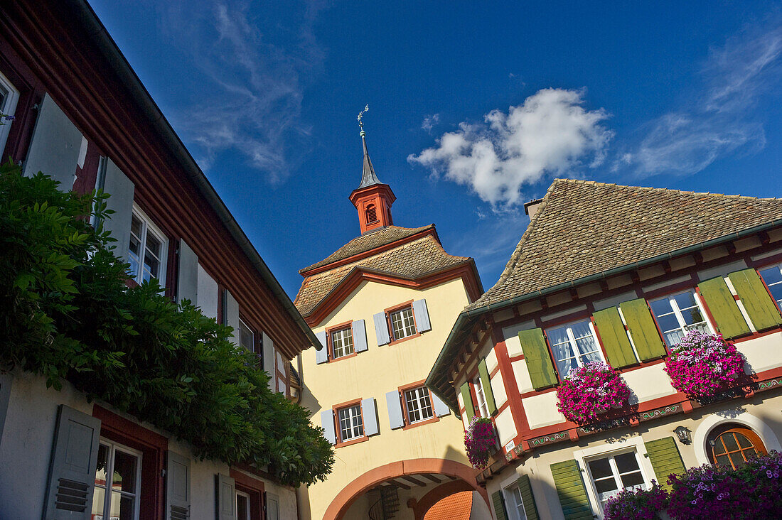 Town gate at Burkheim, Kaiserstuhl, Baden-Wuerttemberg, Germany, Europe