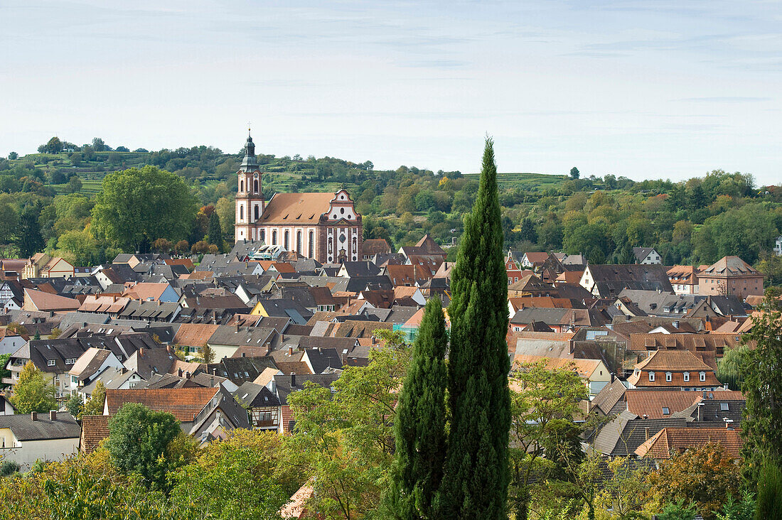 Blick über die Dächer der Barockstadt Ettenheim, Ortenau, Schwarzwald, Baden-Württemberg, Deutschland, Europa