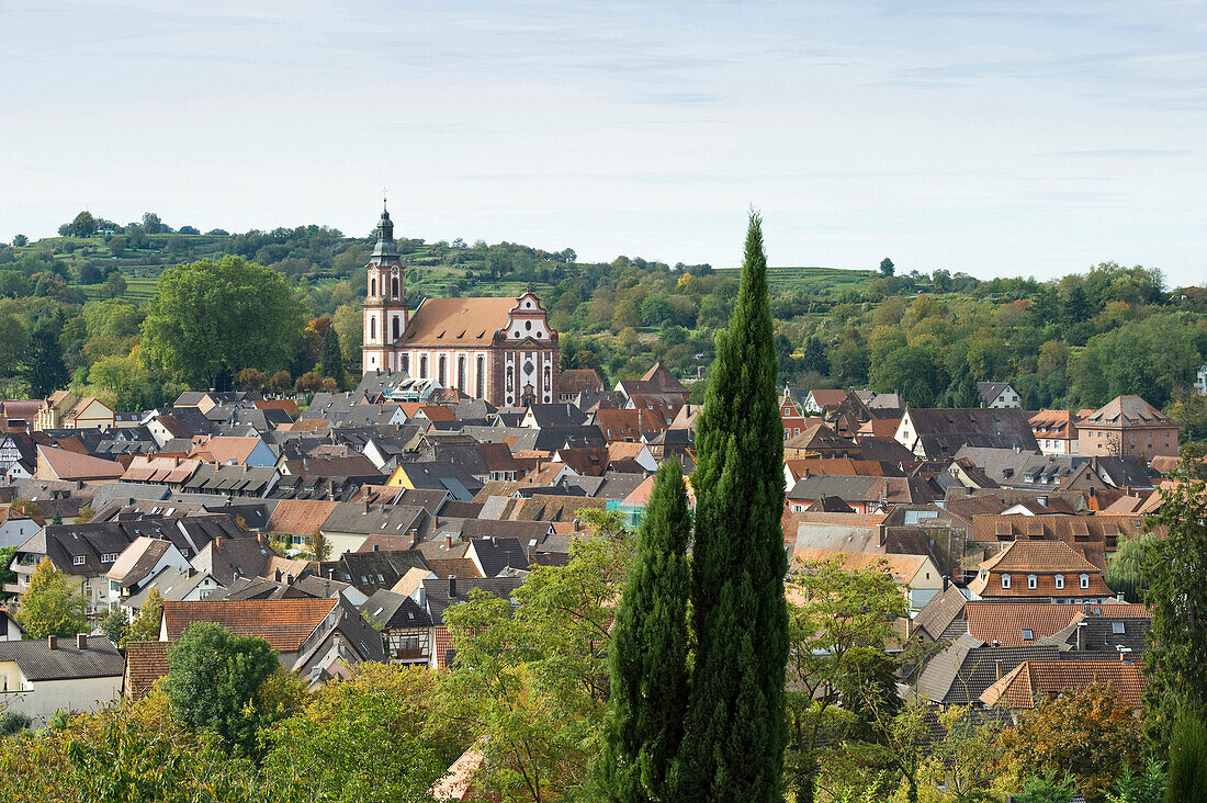 View over the roofs of Ettenheim, baroque city, Ortenau, Black Forest, Baden-Wuerttemberg, Germany, Europe