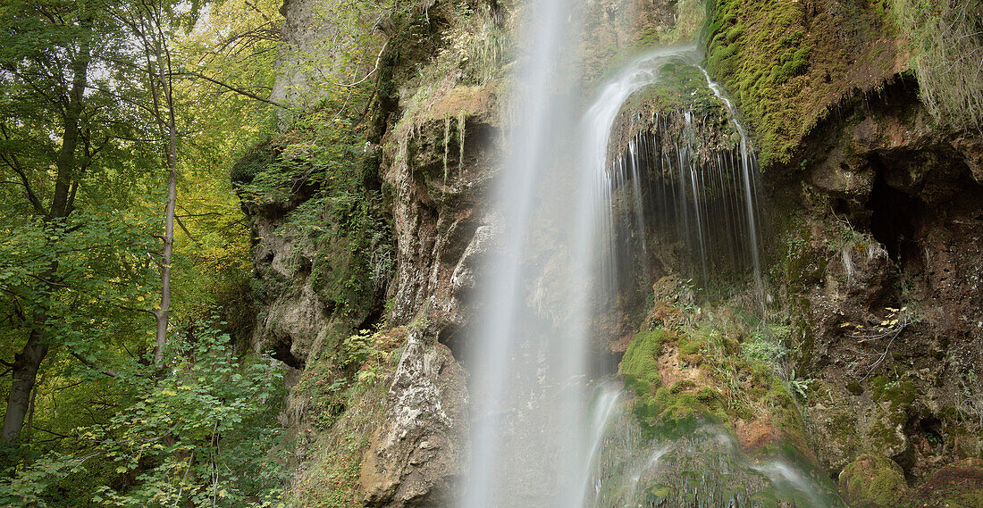 Panorama of waterfall, Bad Urach, Swabian Alb, Baden-Wuerttemberg, Germany