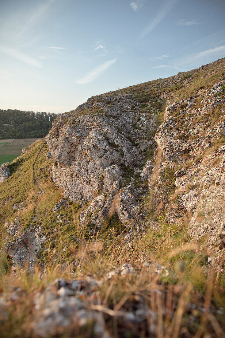 Carst landscape at the Ipf in Bopfingen, Aalen, Ostalbkreis, Swabian Alb, Baden-Wuerttemberg, Germany