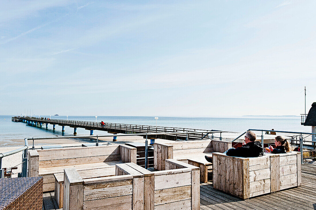 Beach and wooden pier in Scharbeutz, Schleswig Holstein, Germany