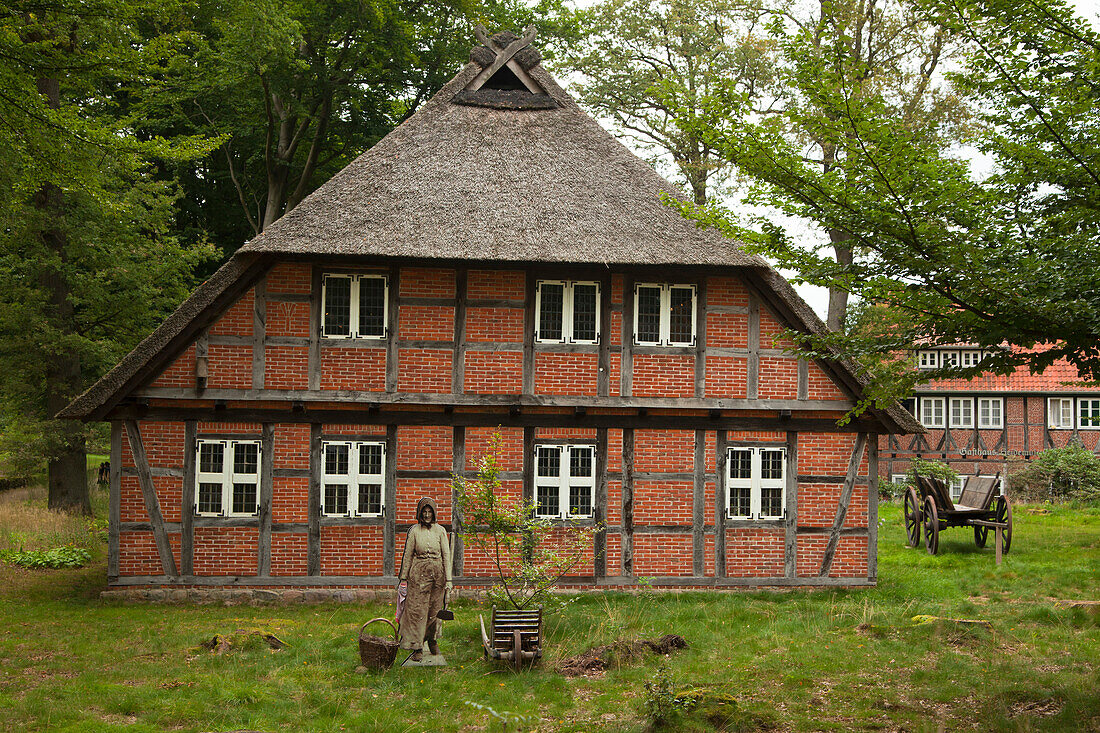 Farm house at Heather Museum, Wilsede, Lueneburg Heath, Lower Saxony, Germany, Europe
